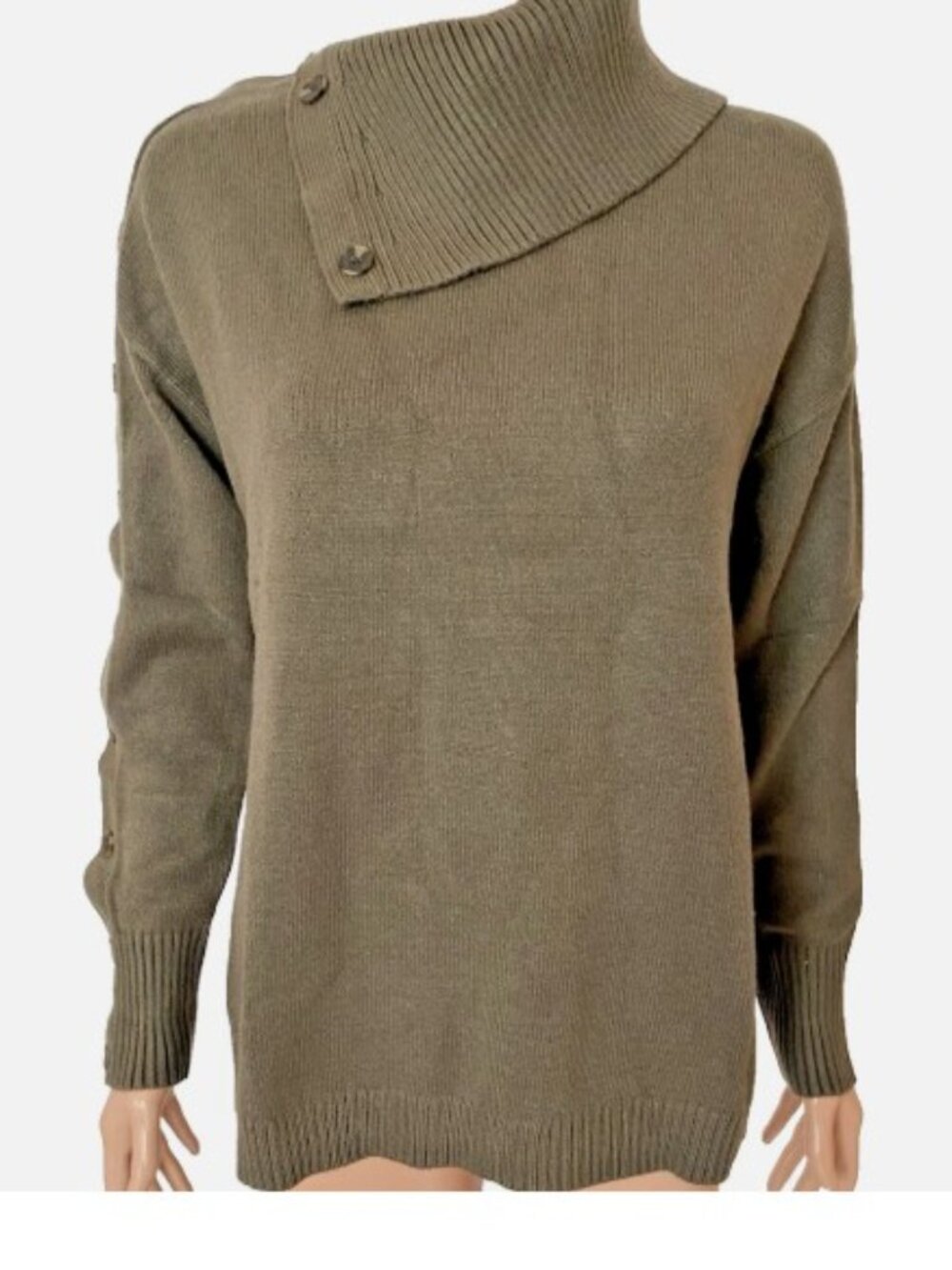 MARLA WYNNE Layers Asymmetric Button Collar and Sleeve Green Sweater Small